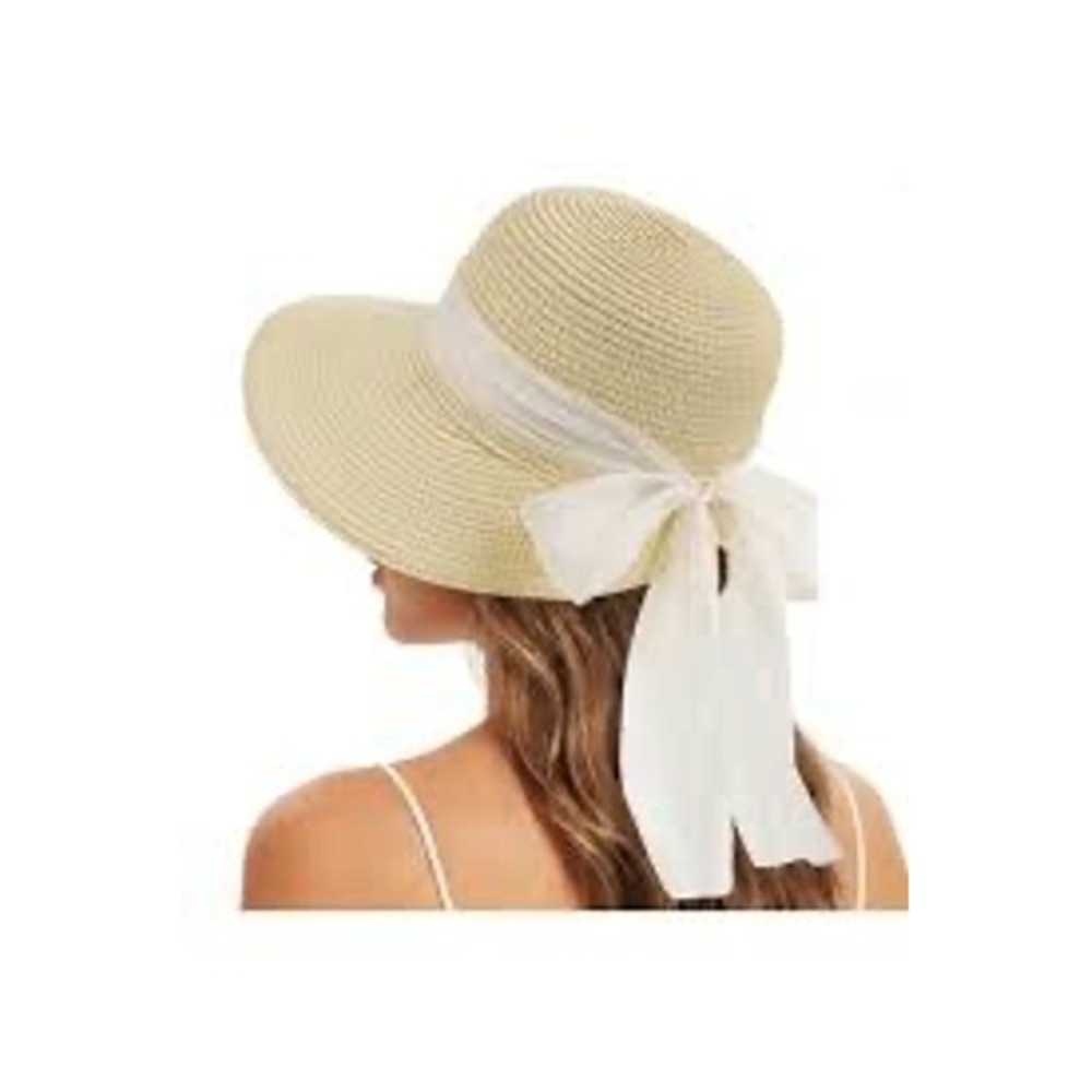 Sun N Sand Sun Hat Womens OS Beige Excellent UPF 50+ Woven Straw Chiffon Bow